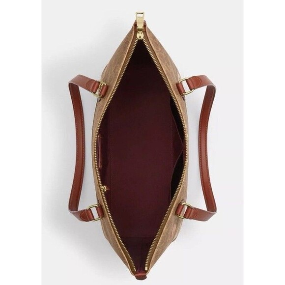 COACH CZ180 Gallery Tote Shoulder Bag Signature Canvas Rose Print Gold Tan NWT - Picture 2 of 5